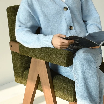 Set Of 2 Morgan Upholstered 19.7" Wider Seat And Armrest With Upside Down "V" Shape Design Rubberwood Legs Accent Chair-The Pop Maison 8 Set Of 2 Morgan Upholstered 19.7" Wider Seat And Armrest With Upside Down "V" Shape Design Rubberwood Legs Accent Chair-The Pop Maison - Image 8