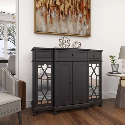 Glam Mirror And Wood Storage Cabinet Black - Olivia & May 20 Glam Mirror And Wood Storage Cabinet Black - Olivia & May - Image 20