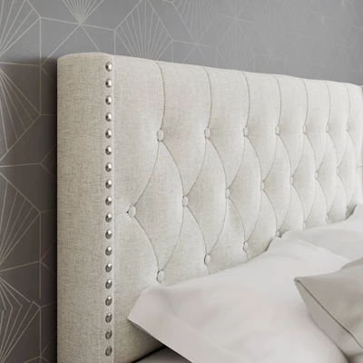 Maya Wingback Button Tufted Linen Upholstered Platform Bed With Nailhead Trim - Eco Dream 6 Maya Wingback Button Tufted Linen Upholstered Platform Bed With Nailhead Trim - Eco Dream - Image 6