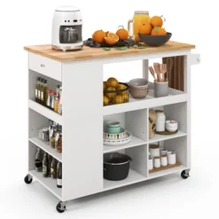 Costway Kitchen Island Trolley Cart On Wheels With Storage Open Shelves & Drawer White/Brown 19 Costway Kitchen Island Trolley Cart On Wheels With Storage Open Shelves & Drawer White/Brown -Furniture Haven Shop GUEST ab8f7379 0ee9 49e1 8609 1faf9f7069c6