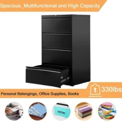 AOBABO 4 Drawer Lateral Steel File Organizing Cabinet With Locking System And Adjustable Hanging Bars For Letter/Legal Size Paper, Black -Furniture Haven Shop GUEST abe10de3 4242 4b1a a5e9 e64890221820