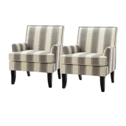Set Of 2 Sara Upholstered Accent Arm Chair With Nail Head Trim | Karat Home-Stripe Red -Furniture Haven Shop GUEST ac14d049 946f 4fec ae38 0069d77557f9