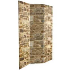 6" Double Sided Stone Wall Canvas Room Divider Gray - Oriental Furniture -Furniture Haven Shop GUEST acaca418 32f2 4e64 b45d f5a8be05510e