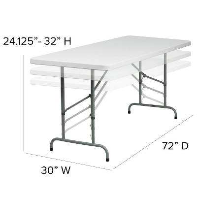 Flash Furniture 6-Foot Height Adjustable Granite White Plastic Folding Table 3 Flash Furniture 6-Foot Height Adjustable Granite White Plastic Folding Table - Image 3