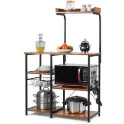 Costway 4-Tier Vintage Kitchen Baker's Rack Utility Microwave Stand W/ Basket & 5 Hooks 23 Costway 4-Tier Vintage Kitchen Baker's Rack Utility Microwave Stand W/ Basket & 5 Hooks -Furniture Haven Shop GUEST aee2dec8 b809 43d2 bb7e 9e581afd55ab