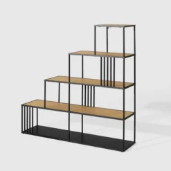 55.5" Modern 4 Shelf With Metal Bar Room Divider Bookcase Coastal Oak/Black - Saracina Home 12 55.5" Modern 4 Shelf With Metal Bar Room Divider Bookcase Coastal Oak/Black - Saracina Home -Furniture Haven Shop GUEST b0dd5f61 84fc 4575 9f0d 8fd93ec26adc