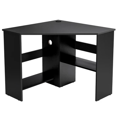 Costway Corner Computer Desk Triangle Writing Workstation W/ Storage Shelf WhiteBlack 9 Costway Corner Computer Desk Triangle Writing Workstation W/ Storage Shelf WhiteBlack - Image 9