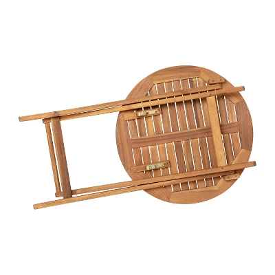 Merrick Lane Three Piece Solid Acacia Wood Folding Patio Bistro Set With Lightweight Round Table And Two Chairs, Natural 9 Merrick Lane Three Piece Solid Acacia Wood Folding Patio Bistro Set With Lightweight Round Table And Two Chairs, Natural - Image 9