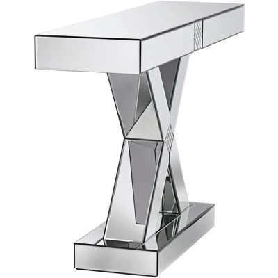Studio 55D Modern Mirrored Rectangular Console Table 46 1/2" X 13" Silver Glass Mosaic X-Frame For Living Room Home House Entryway 6 Studio 55D Modern Mirrored Rectangular Console Table 46 1/2" X 13" Silver Glass Mosaic X-Frame For Living Room Home House Entryway - Image 6