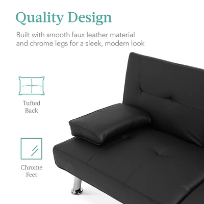 Best Choice Products Modern Faux Leather Convertible Futon Sofa W/ Removable Armrests, Metal Legs, 2 Cupholders 4 Best Choice Products Modern Faux Leather Convertible Futon Sofa W/ Removable Armrests, Metal Legs, 2 Cupholders - Image 4
