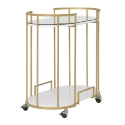 Pavillion 2 Tier Oval Bar Serving Cart Shelves With Glass Mirror Gold - Studio Designs -Furniture Haven Shop GUEST b2db40e7 72bd 41ed 8b04 0d04d3fb1d44