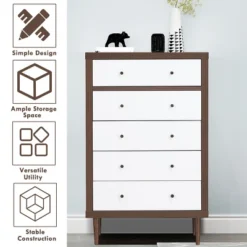 Costway 5 Drawer Dresser Wood Chest Of Drawers Storage Freestanding Cabinet Organizer -Furniture Haven Shop GUEST b3ead3c8 0137 4feb b095 89efb4fb1627