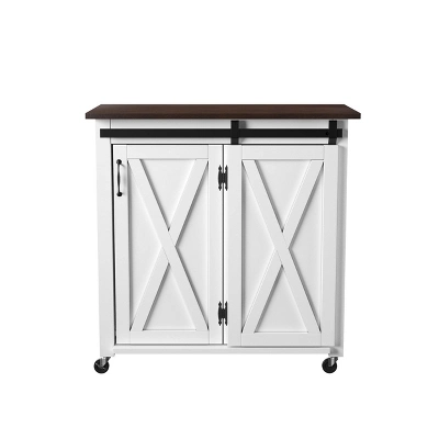 Lashire Barn Door Kitchen Cart Dark Brown/White - Aiden Lane 3 Lashire Barn Door Kitchen Cart Dark Brown/White - Aiden Lane - Image 3
