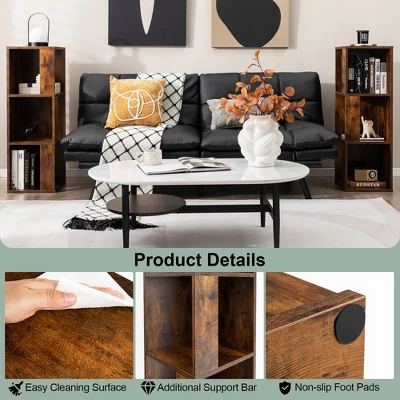 Costway 2 PCS 3-tier Wood Bookshelf Display Storage Rack For Small Spaces White/Rustic Brown 8 Costway 2 PCS 3-tier Wood Bookshelf Display Storage Rack For Small Spaces White/Rustic Brown - Image 8