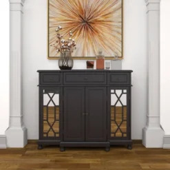 Glam Mirror And Wood Storage Cabinet Black - Olivia & May 38 Glam Mirror And Wood Storage Cabinet Black - Olivia & May -Furniture Haven Shop GUEST b714a111 ea8c 43da 83e6 4e339a2174e8