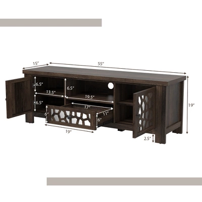 Tangkula 55" Retro TV Stand Media Entertainment Center W/ Mirror Doors & Drawer Brown 3 Tangkula 55" Retro TV Stand Media Entertainment Center W/ Mirror Doors & Drawer Brown - Image 3