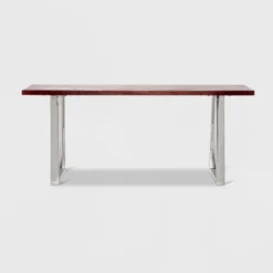 Lionel Wood And Stainless Steel Metal Bench Dark Walnut Brown - Finch -Furniture Haven Shop GUEST b8e28641 7254 4127 869a 0564cca49547