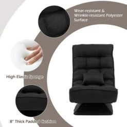 Costway 360° Swivel Floor Chair 5-Level Adjustable Lazy Chair W/ Massage Pillow GreyBlackBrown -Furniture Haven Shop GUEST b8ed0450 f0b9 49f9 a778 a1351981c10a