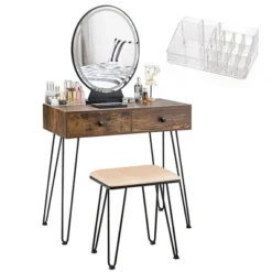 Costway Vanity Makeup Dressing Table W/ 3 Lighting Modes Mirror Touch Switch RusticCoffee -Furniture Haven Shop GUEST bb711eb6 840e 4b42 a772 c1e870e90b25