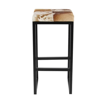 Industrial Cowhide And Metal Bar Height Stool Brown - Olivia & May 2 Industrial Cowhide And Metal Bar Height Stool Brown - Olivia & May - Image 2