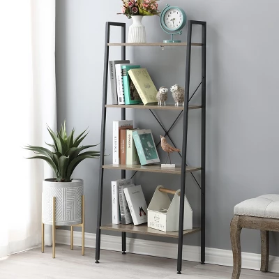 LuxenHome 4-Shelf 58.3" X 23.62" W Wood And Metal Ladder Bookcase. 12 LuxenHome 4-Shelf 58.3" X 23.62" W Wood And Metal Ladder Bookcase. - Image 12