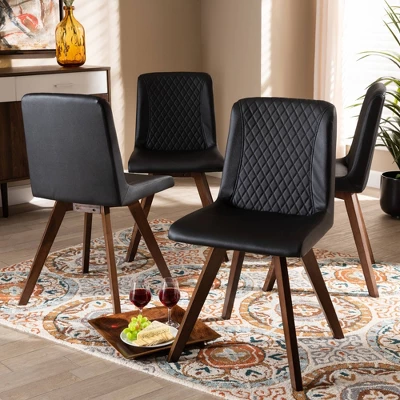 Set Of 4 Pernille Faux Leather Walnut Finished Dining Chairs - Baxton Studio 3 Set Of 4 Pernille Faux Leather Walnut Finished Dining Chairs - Baxton Studio - Image 3