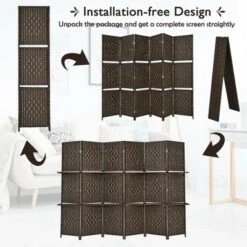 Costway 6 Panel Folding Room Divider 6Ft Weave Fiber Screen W/ 2 Display Shelves 15 Costway 6 Panel Folding Room Divider 6Ft Weave Fiber Screen W/ 2 Display Shelves -Furniture Haven Shop GUEST bd39527d bb95 4654 8df0 fdfe7a96089e
