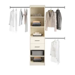 Kelly 5 Shelf 2 Drawer Closet Organizer With 3 Adjustable Hanging Rods Ivory Oak - Novogratz -Furniture Haven Shop GUEST bd969d64 5309 4b81 8453 40f9b6467833