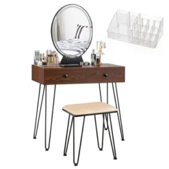 Costway Vanity Makeup Dressing Table W/ 3 Lighting Modes Mirror Touch Switch RusticCoffee -Furniture Haven Shop GUEST be287d4b 0aee 4ec4 9b5e 80fce6ac957e