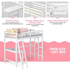 Costway Twin Loft Bed Frame W/Desk Angled And Built-in Ladder Solid Wooden Frame WhiteGreyExpresso -Furniture Haven Shop GUEST be74c52d 2b66 4c75 958f 3b5b90792454