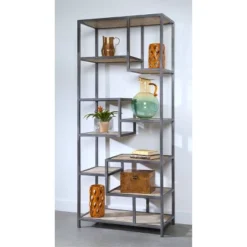82" Staircase Tall Bookcase Silver - Treasure Trove Accents