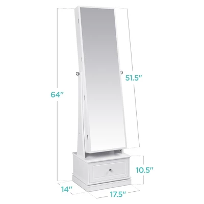 Best Choice Products 360 Swivel Standing Mirrored Jewelry Cabinet, LED-Lit Makeup Organizer W/ Mirror - White 6 Best Choice Products 360 Swivel Standing Mirrored Jewelry Cabinet, LED-Lit Makeup Organizer W/ Mirror - White - Image 6
