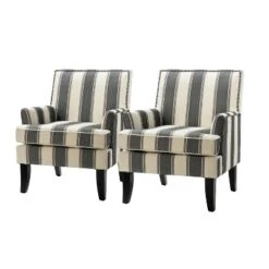 Set Of 2 Sara Upholstered Accent Arm Chair With Nail Head Trim | Karat Home-Stripe Red -Furniture Haven Shop GUEST c041aa4d 6e5f 4345 b106 9c065f8e9909