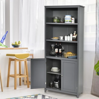 Costway Bookcase Shelving Storage Wooden Cabinet Unit Standing Bookcase W/Doors Gray 8 Costway Bookcase Shelving Storage Wooden Cabinet Unit Standing Bookcase W/Doors Gray - Image 8