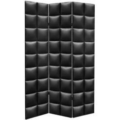 6" Double Sided Glam Leather Print Canvas Room Divider Black - Oriental Furniture