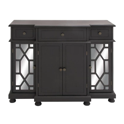Glam Mirror And Wood Storage Cabinet Black - Olivia & May 1 Glam Mirror And Wood Storage Cabinet Black - Olivia & May