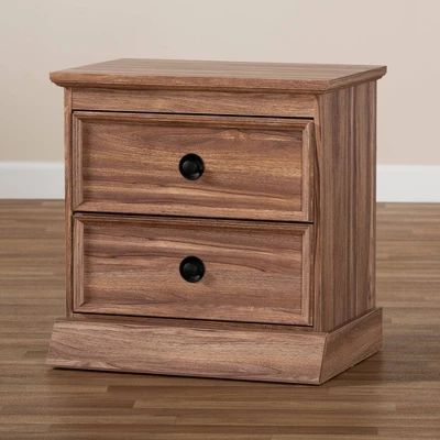 Ryker Oak Finished 2 Drawer Wood Nightstand Brown - Baxton Studio 2 Ryker Oak Finished 2 Drawer Wood Nightstand Brown - Baxton Studio - Image 2
