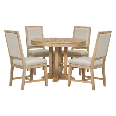 5-Piece Dining Set With Extendable Round Table And 4 Upholstered Chairs - ModernLuxe 5 5-Piece Dining Set With Extendable Round Table And 4 Upholstered Chairs - ModernLuxe - Image 5