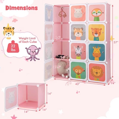 Costway 12-Cube Kids Wardrobe Baby Dresser Bedroom Armoire Clothes Hanging Closet With Door Blue/Pink 3 Costway 12-Cube Kids Wardrobe Baby Dresser Bedroom Armoire Clothes Hanging Closet With Door Blue/Pink - Image 3