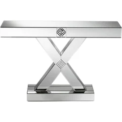 Studio 55D Modern Mirrored Rectangular Console Table 46 1/2" X 13" Silver Glass Mosaic X-Frame For Living Room Home House Entryway 12 Studio 55D Modern Mirrored Rectangular Console Table 46 1/2" X 13" Silver Glass Mosaic X-Frame For Living Room Home House Entryway -Furniture Haven Shop GUEST c53fbd52 9926 47dd 8778 e5b2c5ad5a8b