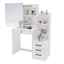 Hannah Vanity With Mirror White - Polifurniture -Furniture Haven Shop GUEST c70215ed f8b5 4b56 a888 06ea75fdd7e9