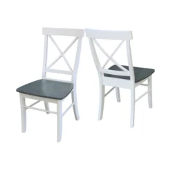 Set Of 2 X Back Chairs With Solid Wood Seat White/Gray - International Concepts -Furniture Haven Shop GUEST c74d40bf 9cba 4749 9978 9c017d5bbef0
