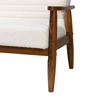 Stratton Boucle Fabric And Wood Sofa White/Walnut Brown - Baxton Studio 6 Stratton Boucle Fabric And Wood Sofa White/Walnut Brown - Baxton Studio - Image 6