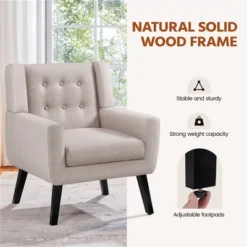 Yaheetech Button Tufted Armchair With Solid Wood Legs Beige 11 Yaheetech Button Tufted Armchair With Solid Wood Legs Beige -Furniture Haven Shop GUEST c83193f2 6a2d 4657 a530 a334877a34b3