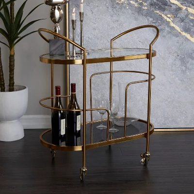 Contemporary Metal And Smoke Glass Bar Cart Gold - Olivia & May 1 Contemporary Metal And Smoke Glass Bar Cart Gold - Olivia & May