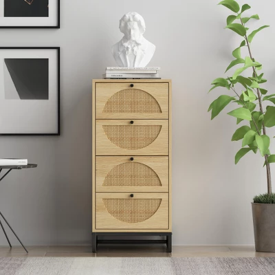 Arina Farmhouse Natural Rattan Vertical 4 With Deep Drawers Dresser-The Pop Maison 2 Arina Farmhouse Natural Rattan Vertical 4 With Deep Drawers Dresser-The Pop Maison - Image 2