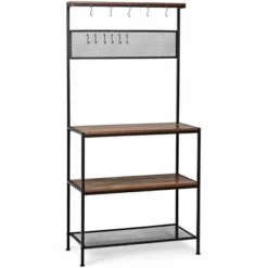 Costway 4-Tier Kitchen Bakers Rack Microwave Oven Stand Industrial W/Hooks & Mesh Panel -Furniture Haven Shop GUEST c9dbccb7 ed6f 430c ae2a fd97c70e3fc6