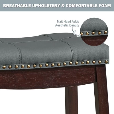 Costway Set Of 2 Nailhead Saddle Bar Stools 24'' Counter Stools Brown/White With Grey Cushion 8 Costway Set Of 2 Nailhead Saddle Bar Stools 24'' Counter Stools Brown/White With Grey Cushion - Image 8