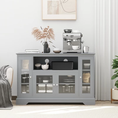 HOMCOM Modern Sideboard Console Table Buffet Server Storage Cabinet With Glass Doors For Living Room, Kitchen 2 HOMCOM Modern Sideboard Console Table Buffet Server Storage Cabinet With Glass Doors For Living Room, Kitchen - Image 2