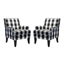 Set Of 2 Sara Upholstered Accent Arm Chair With Nail Head Trim | Karat Home-Stripe Red -Furniture Haven Shop GUEST cb459afb 7bb2 40df a800 606016908148